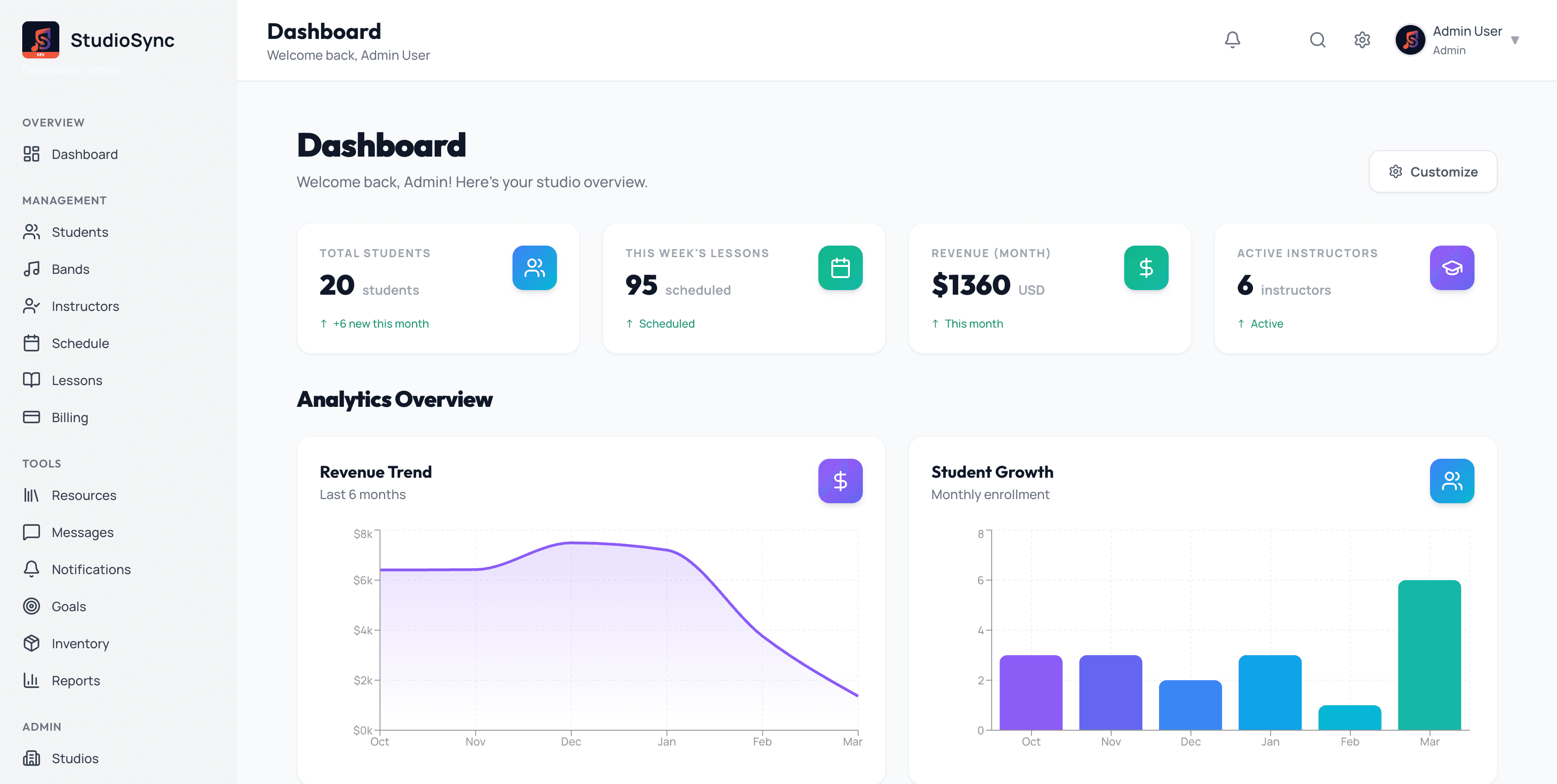 StudioSync Dashboard Preview
